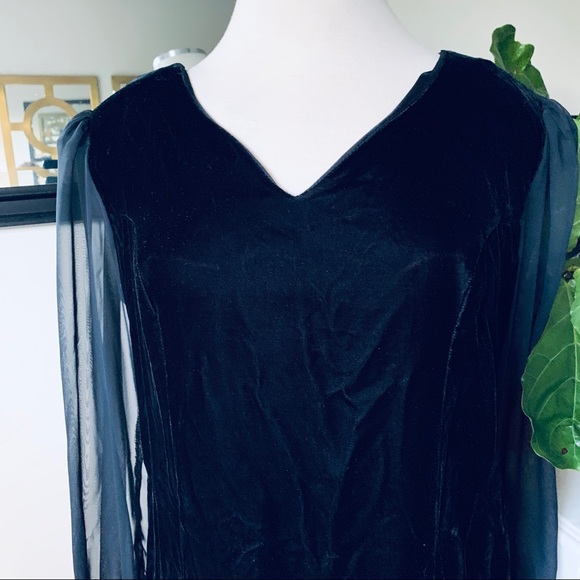 Velvet Cocktail Dress With Mesh Sleeves - Picture 2 of 4